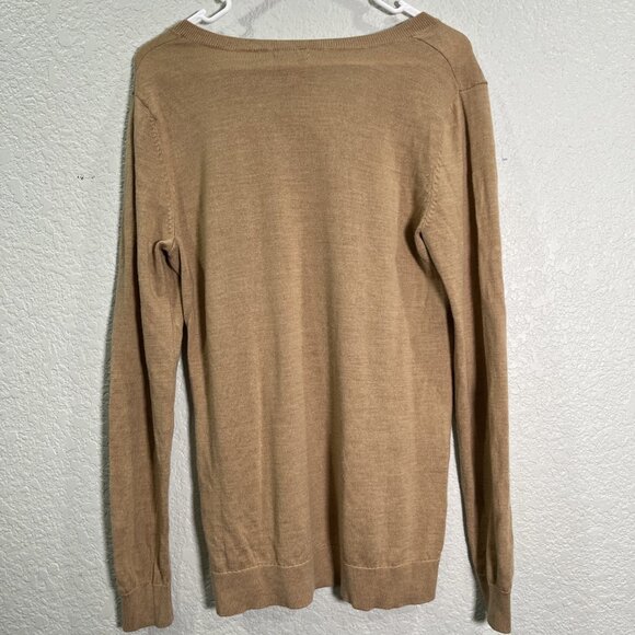 Duluth Trading Sweater Womens M Camel V Neck Merino Wool Knit Pullover Preppy - Picture 4 of 7